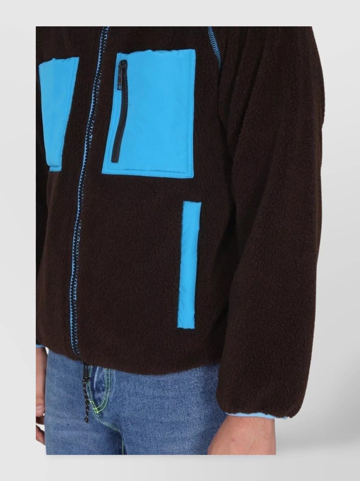 Msgm Logo High Neck Jacket With Contrast Pockets