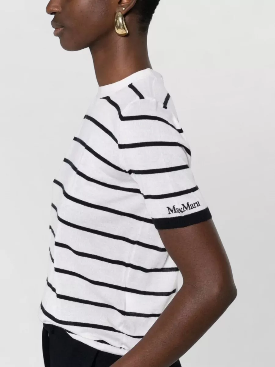 Max Mara Cashmere Silk Striped Semi-Fitted Crew-Neck Short-Sleeve Knitted Top