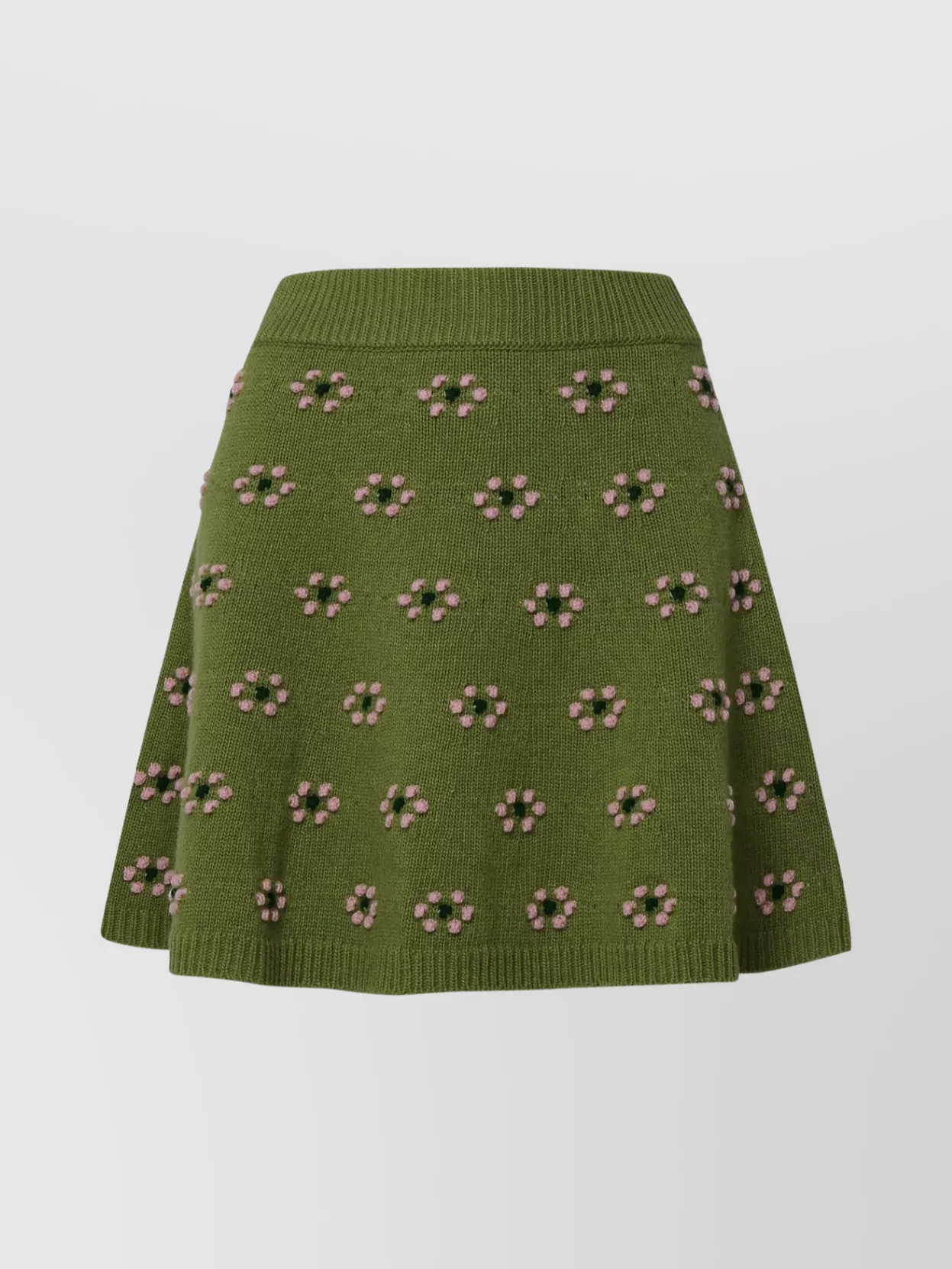 Shop Kenzo Mini Wool Skirt Floral Embellishments