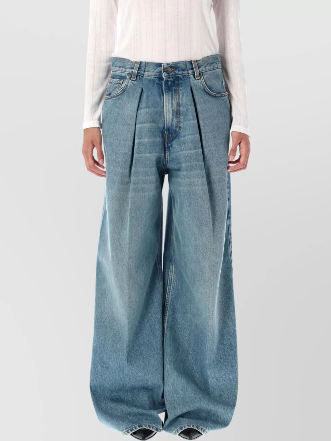 Haikure Wide Leg Trousers Pleated Front Design