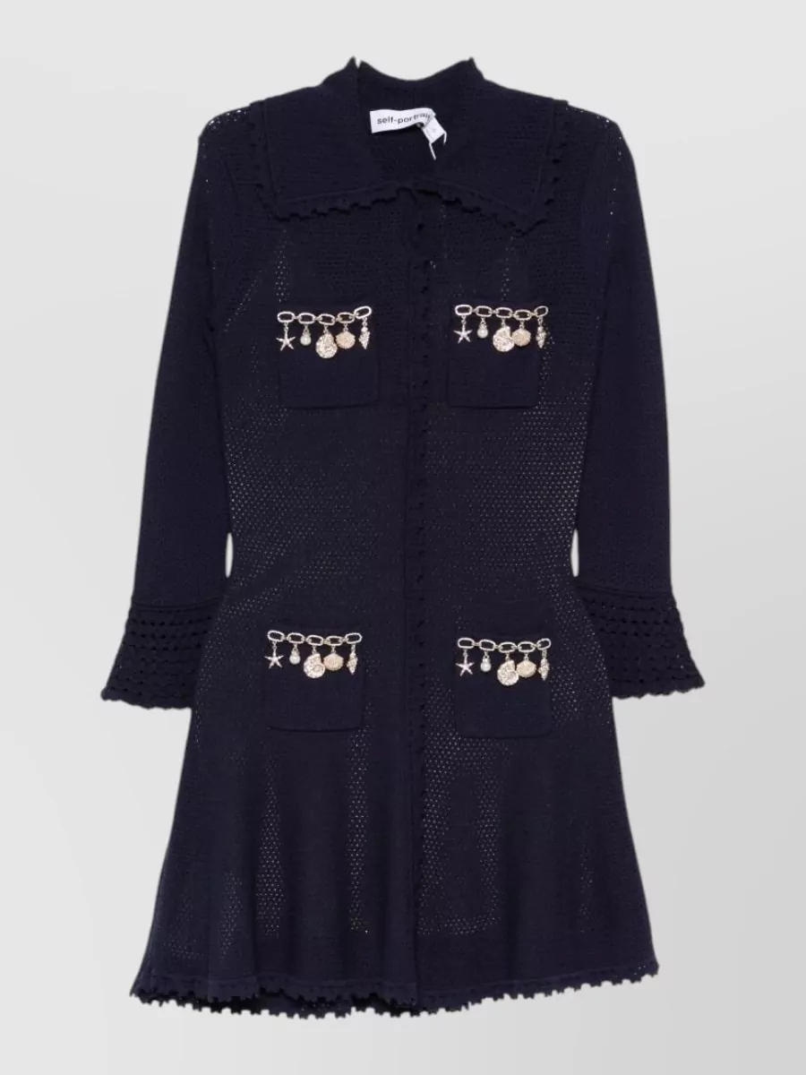 Self-Portrait pointelle knit long-sleeve mini dress