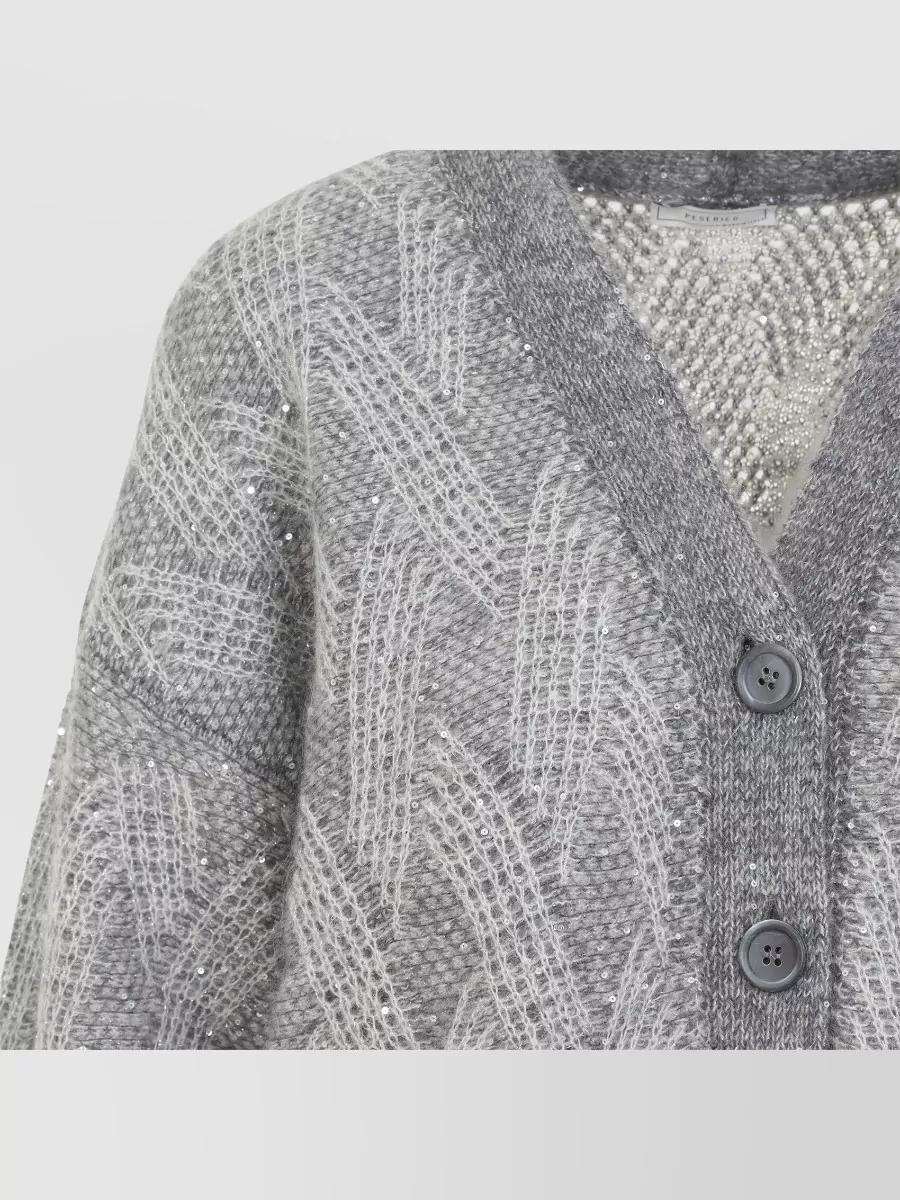 Peserico Sequinned Openwork Knit V-Neck Cardigan