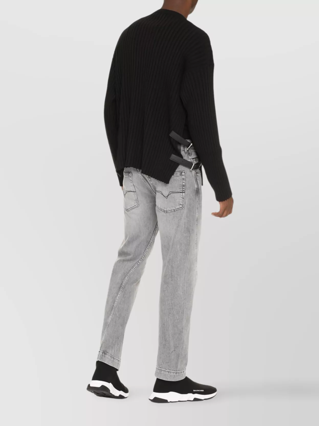 Versace Ribbed Crew-Neck Wool Sweater With Side Slits