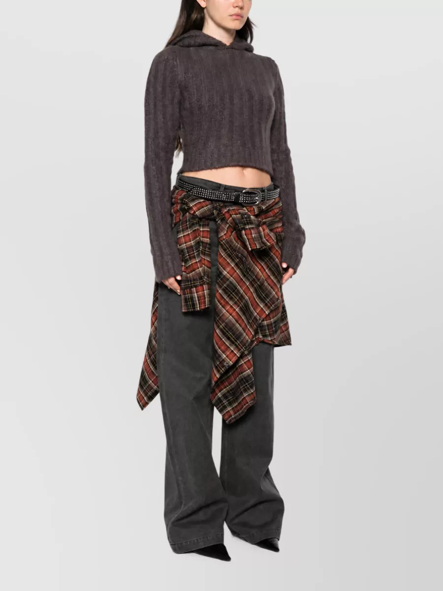 Rick Owens Ribbed Cashmere Silk Cropped Hoodie