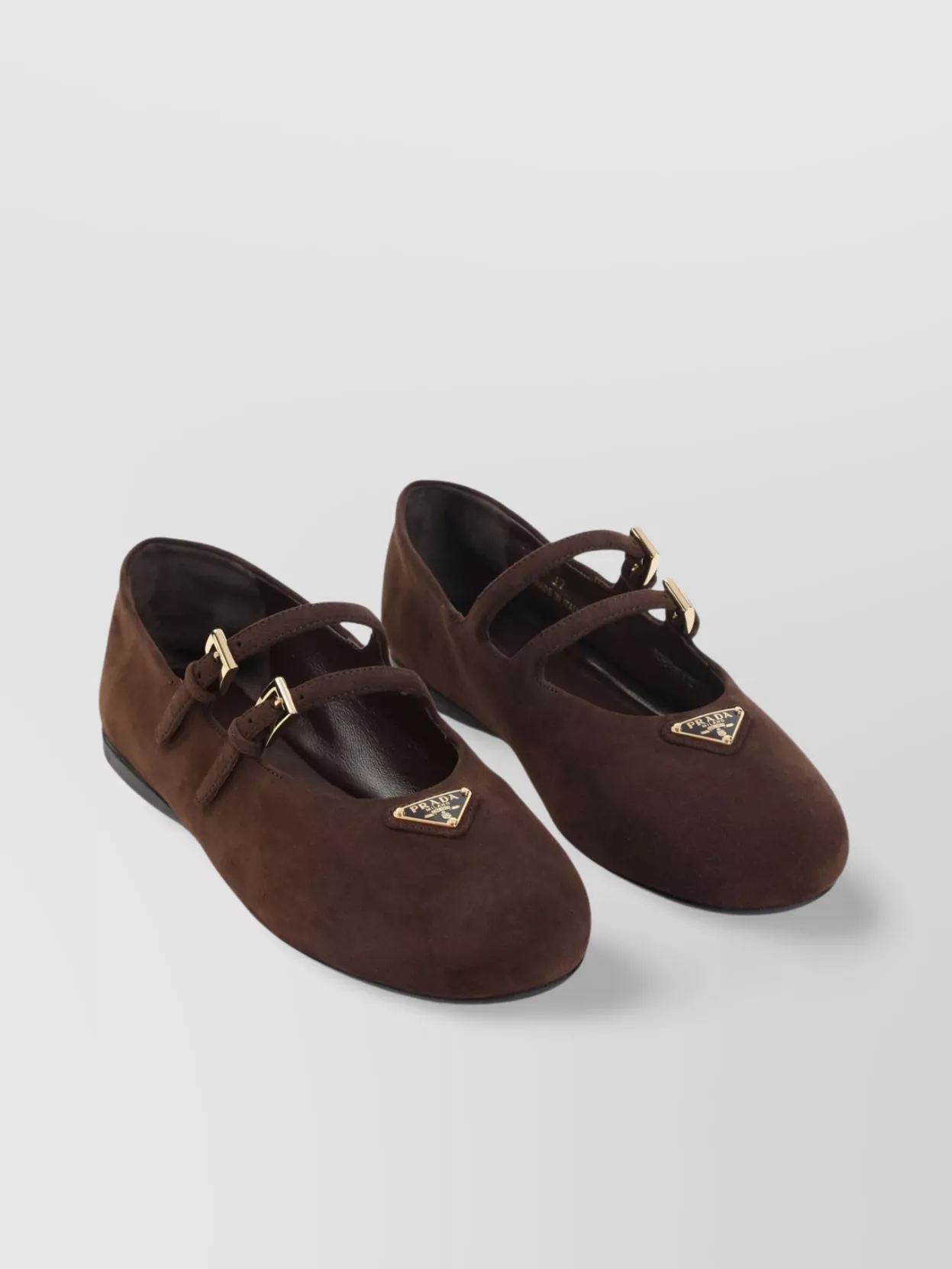 Prada Suede Leather Ballerinas Gold Buckles
