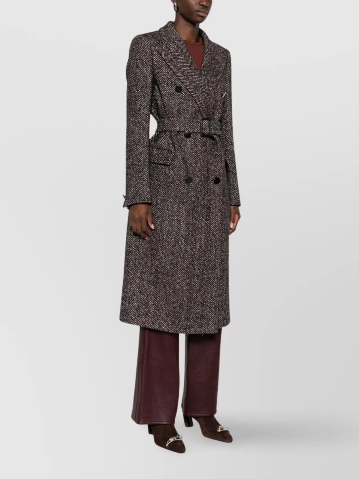 Tagliatore Herringbone Belted Double-breasted Coat In Gray
