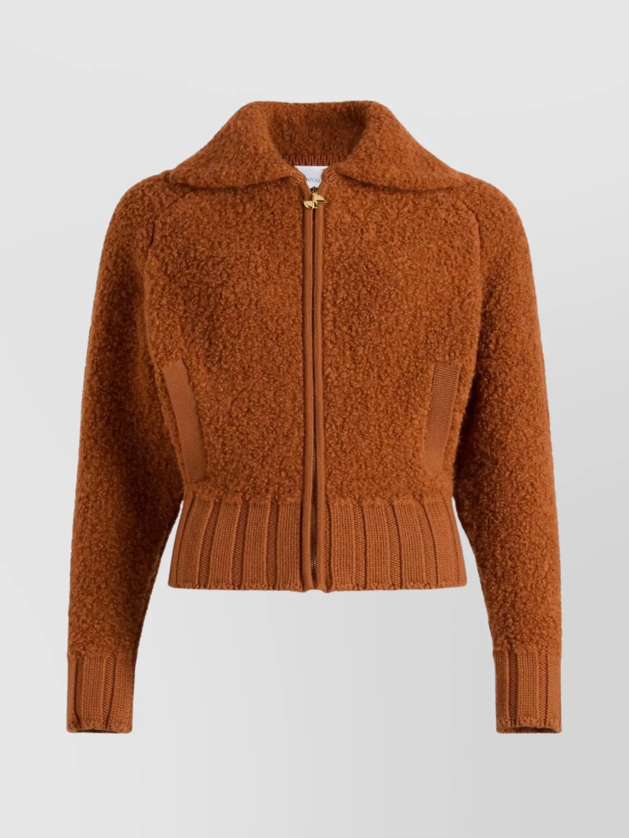 Patou Textured Jacket With Ribbed Cuffs And Hem In Brown