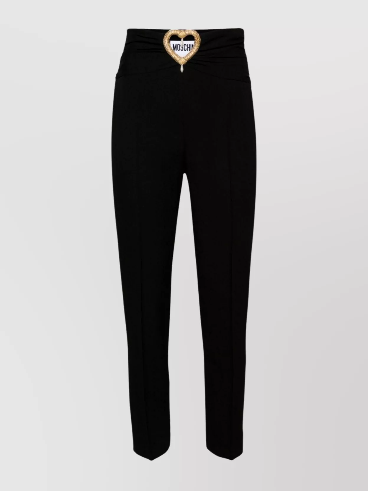 Shop Moschino High-waisted Tailored Trousers With Heart Cut-out And Bead Embellishments