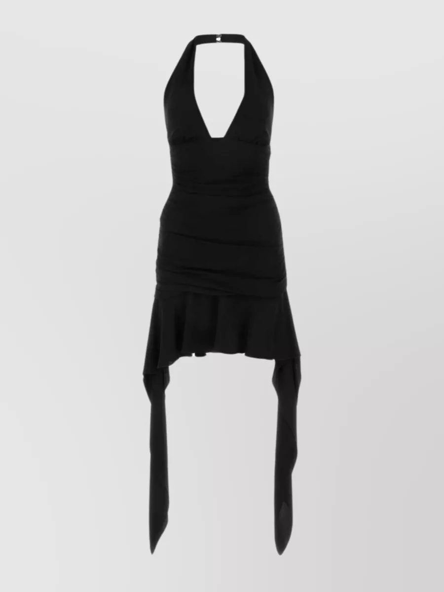 Shop Blumarine Halterneck Dress With Asymmetric Hemline And Ruched Detailing In Black