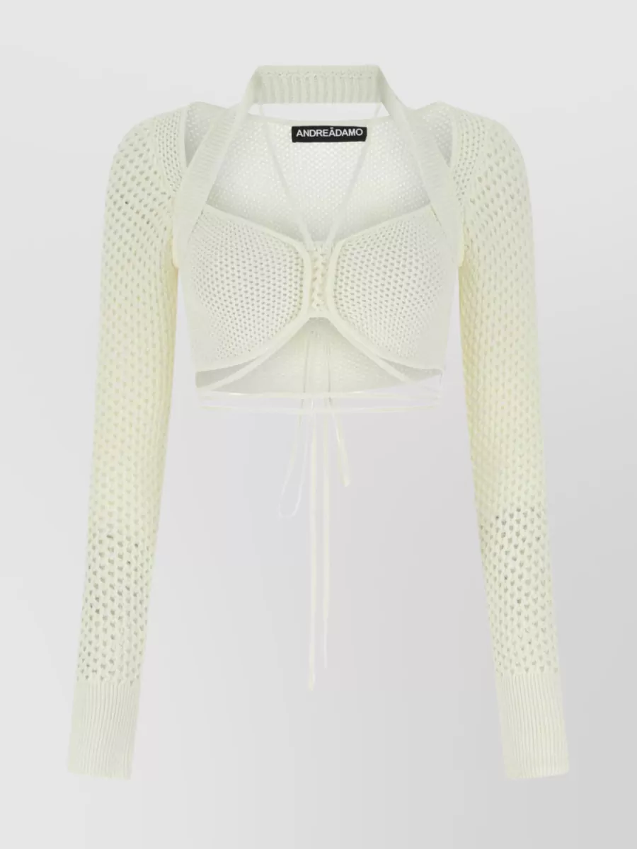 Shop Andreädamo Cut-out Detailing Stretch Mesh Top In White