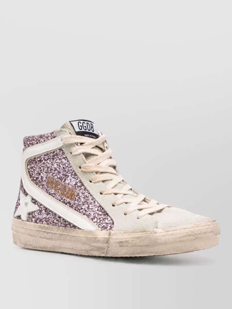 Golden Goose Leather Glitter High-Top Sneakers