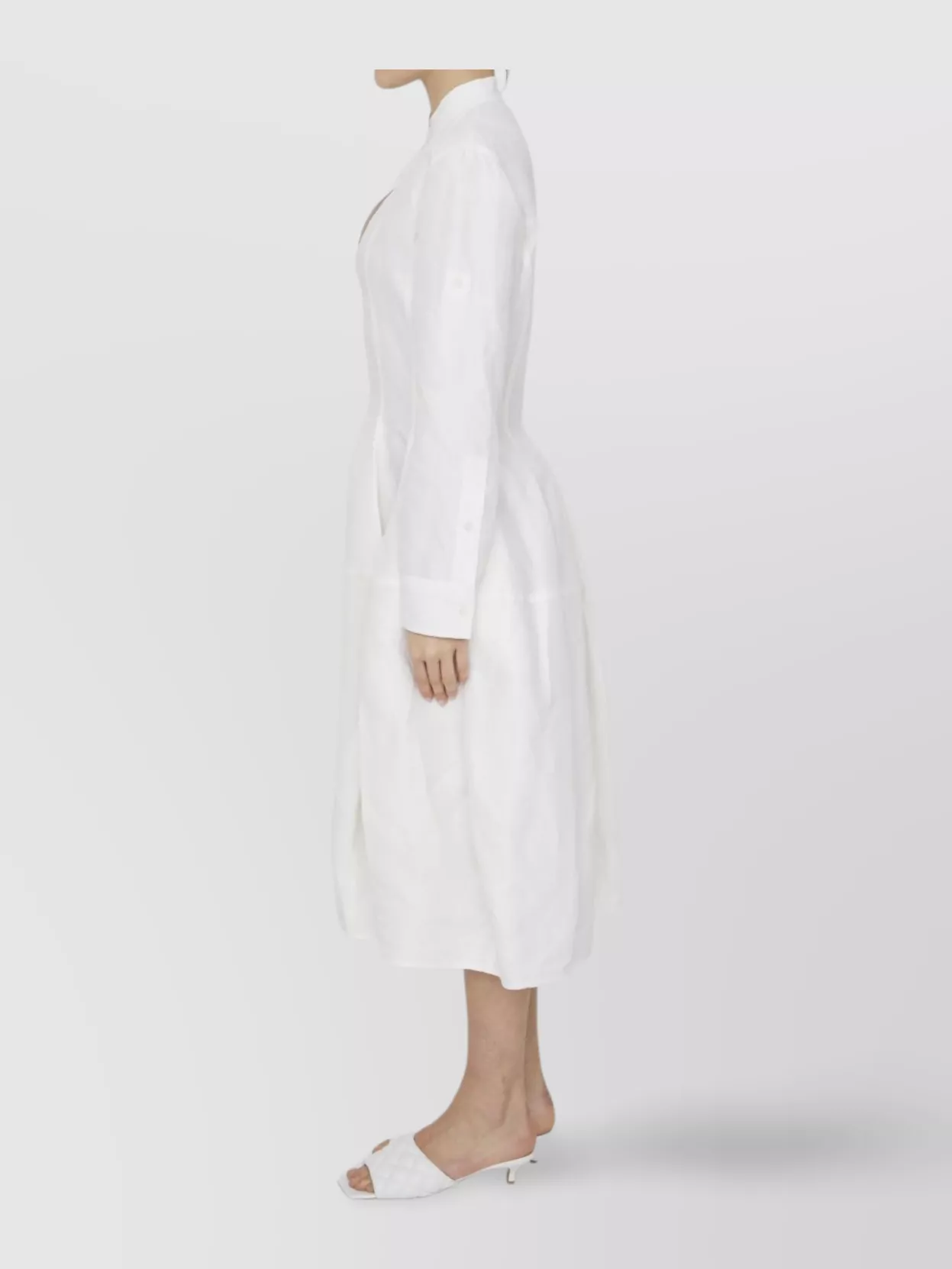Bottega Veneta Linen And Viscose Dress With Buttoned Sleeves