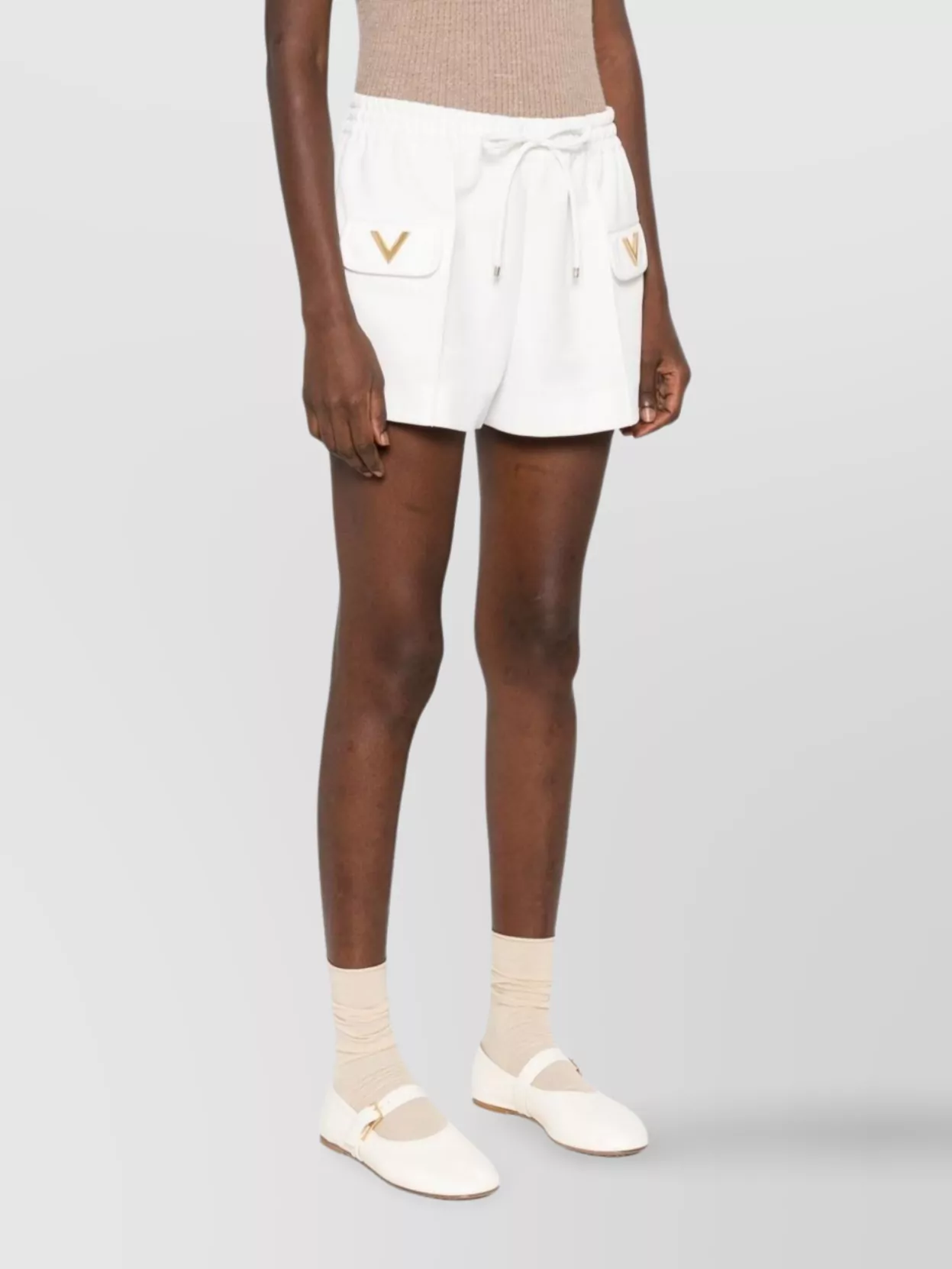 Valentino Logo V Drawstring Shorts In White