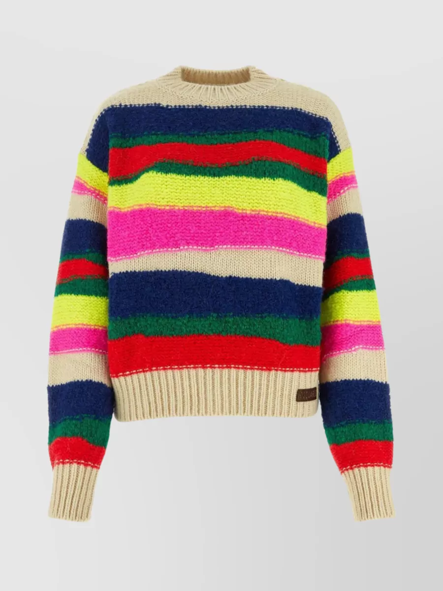 Shop Dsquared2 Striped Knit Crew Sweater In Cream