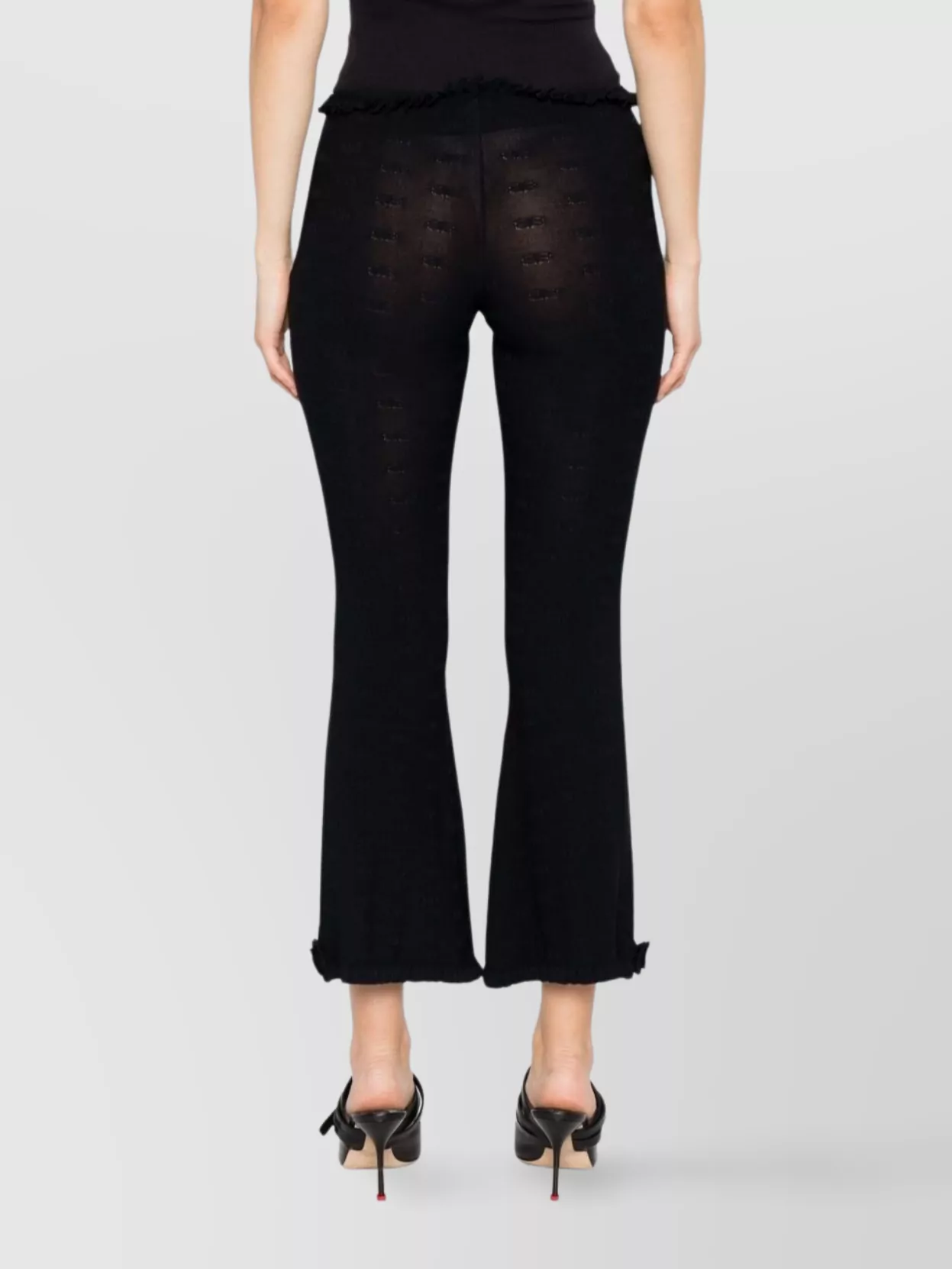 Balenciaga Ruffled Hem Sheer Capri Trousers In Black