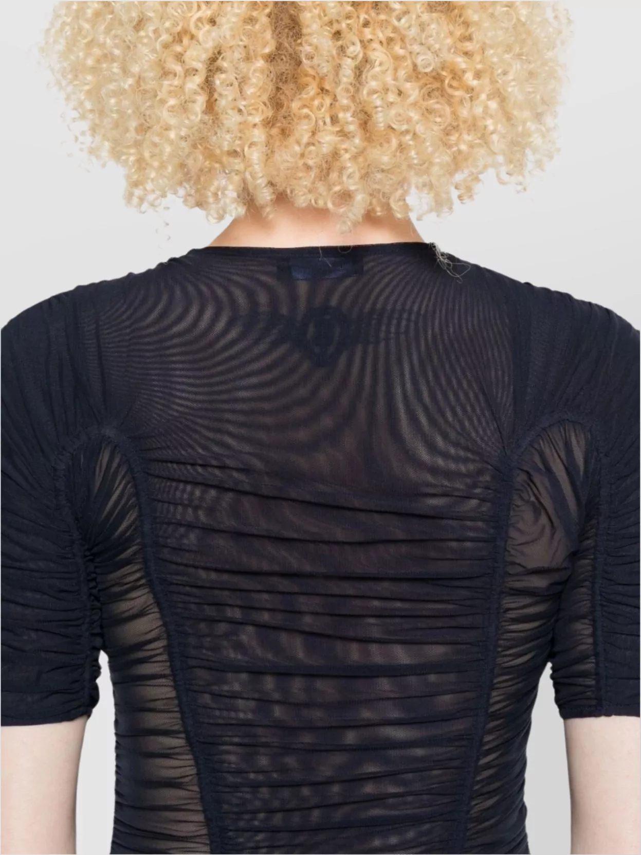 Mugler Crew Neck Mesh Top With Ruched Detailing