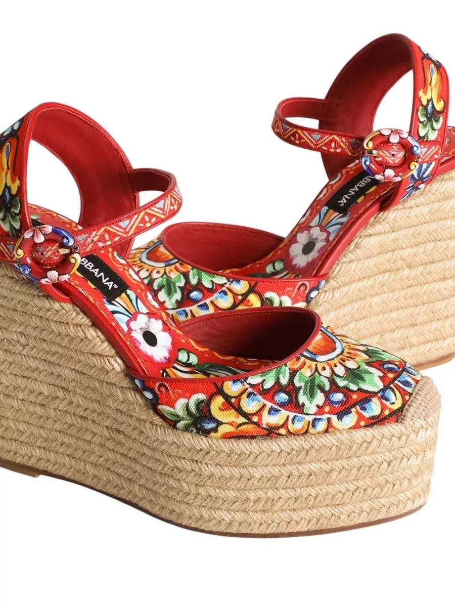 Dolce&Gabbana Printed Canvas Wedge Espadrille Sandals
