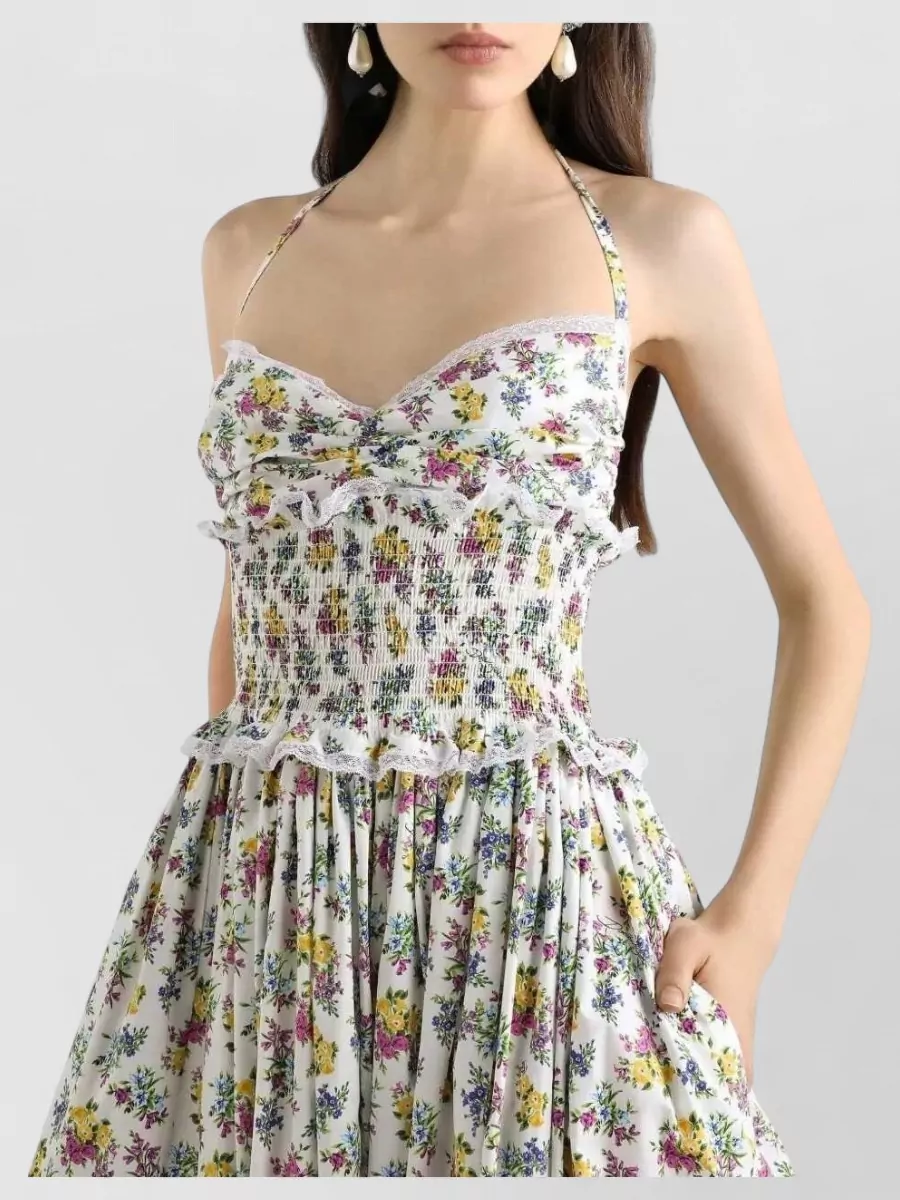 Dolce&Gabbana Floral-Print Ruffled Open-Back Maxi Dress