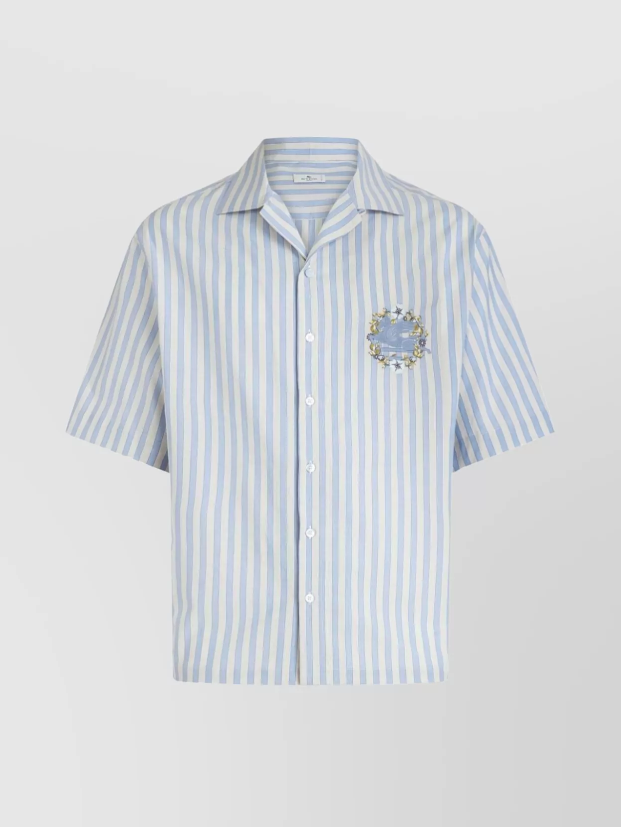 Shop Etro Striped Short Sleeve Spread Collar Shirt