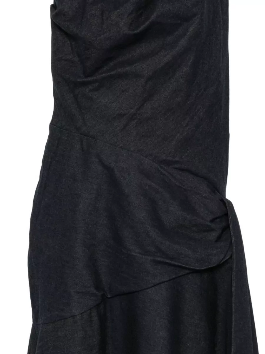 Zimmermann Denim Halterneck Draped Asymmetric Maxi Dress