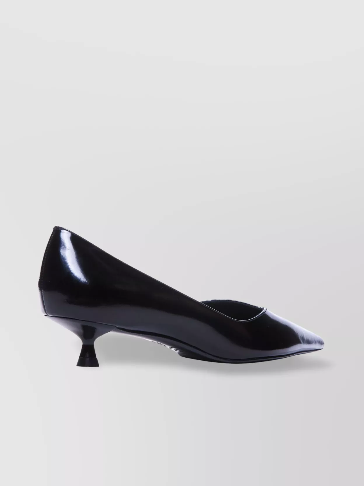 Stuart Weitzman Glossy Leather Pointed Toe Kitten Heel Pumps