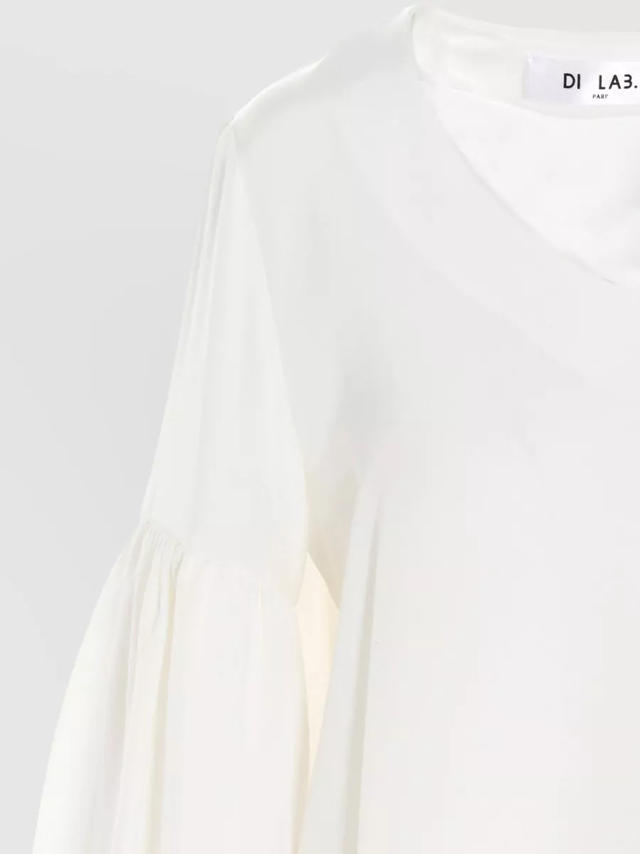 Di.la3 Pari' Silk V-Neck Puff-Sleeve Blouse