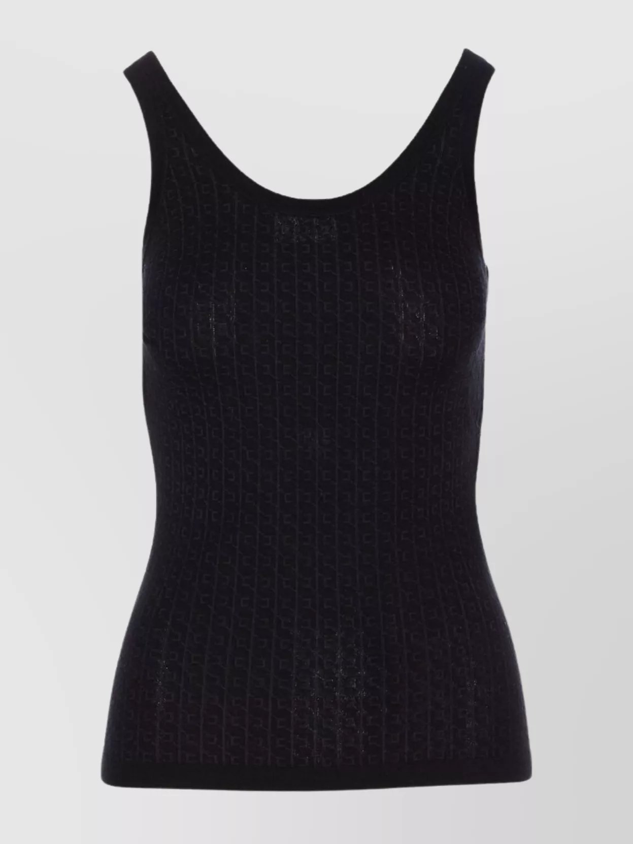 Elisabetta Franchi Fitted Scoop Neck Sleeveless Textured Top In Black