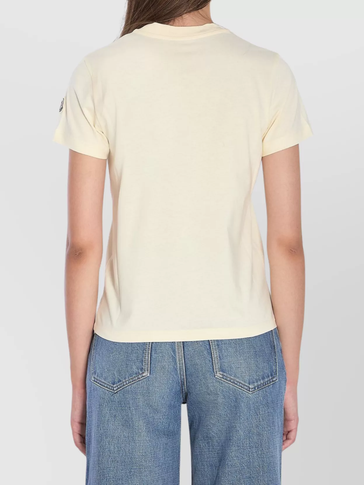 Moncler T-shirt With Embroidered Logo In Neutral