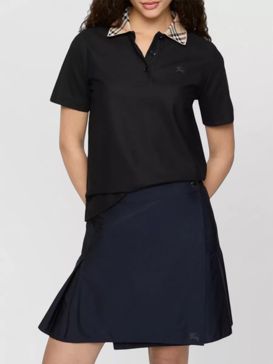 Burberry Cotton Check Collar Short-Sleeve Polo Shirt