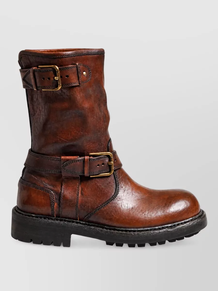 Dolce&Gabbana Leather Mid Calf Biker Boots