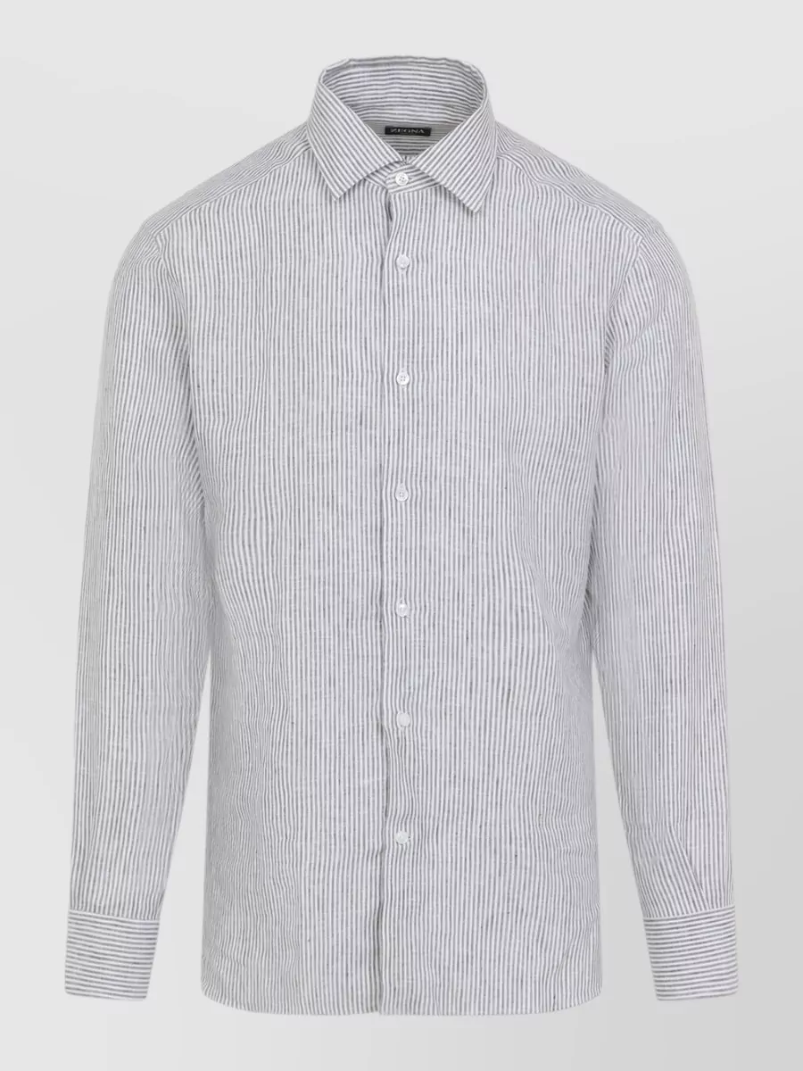 Zegna Striped Linen Long-Sleeve Shirt