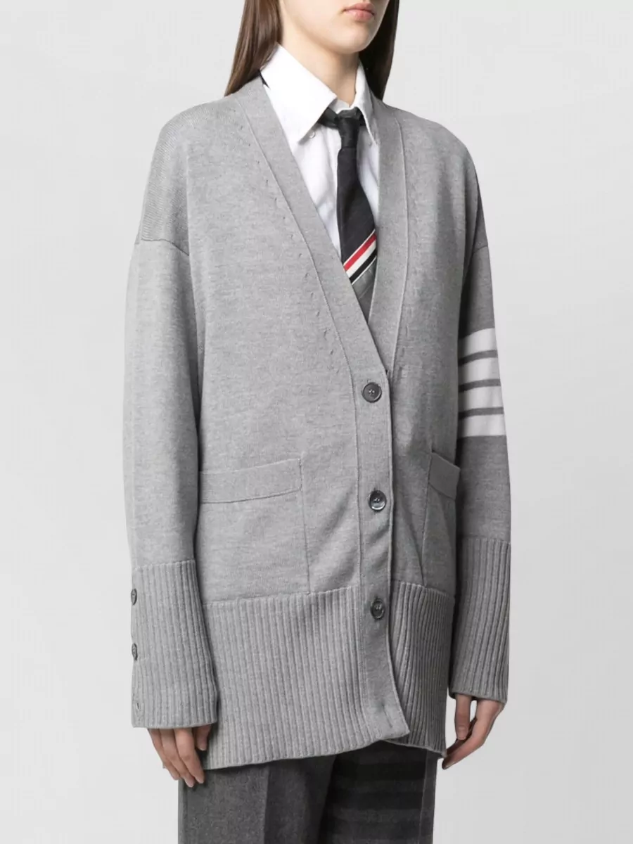 Thom Browne Fine-Knit Oversized V-Neck Wool Cardigan