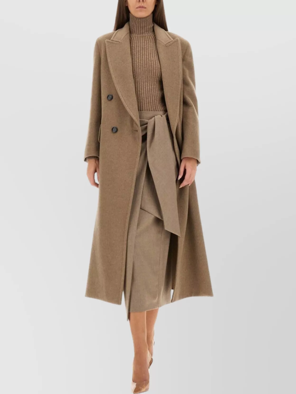 Max Mara High Waist Midi Wrap Skirt With Tie In Brown