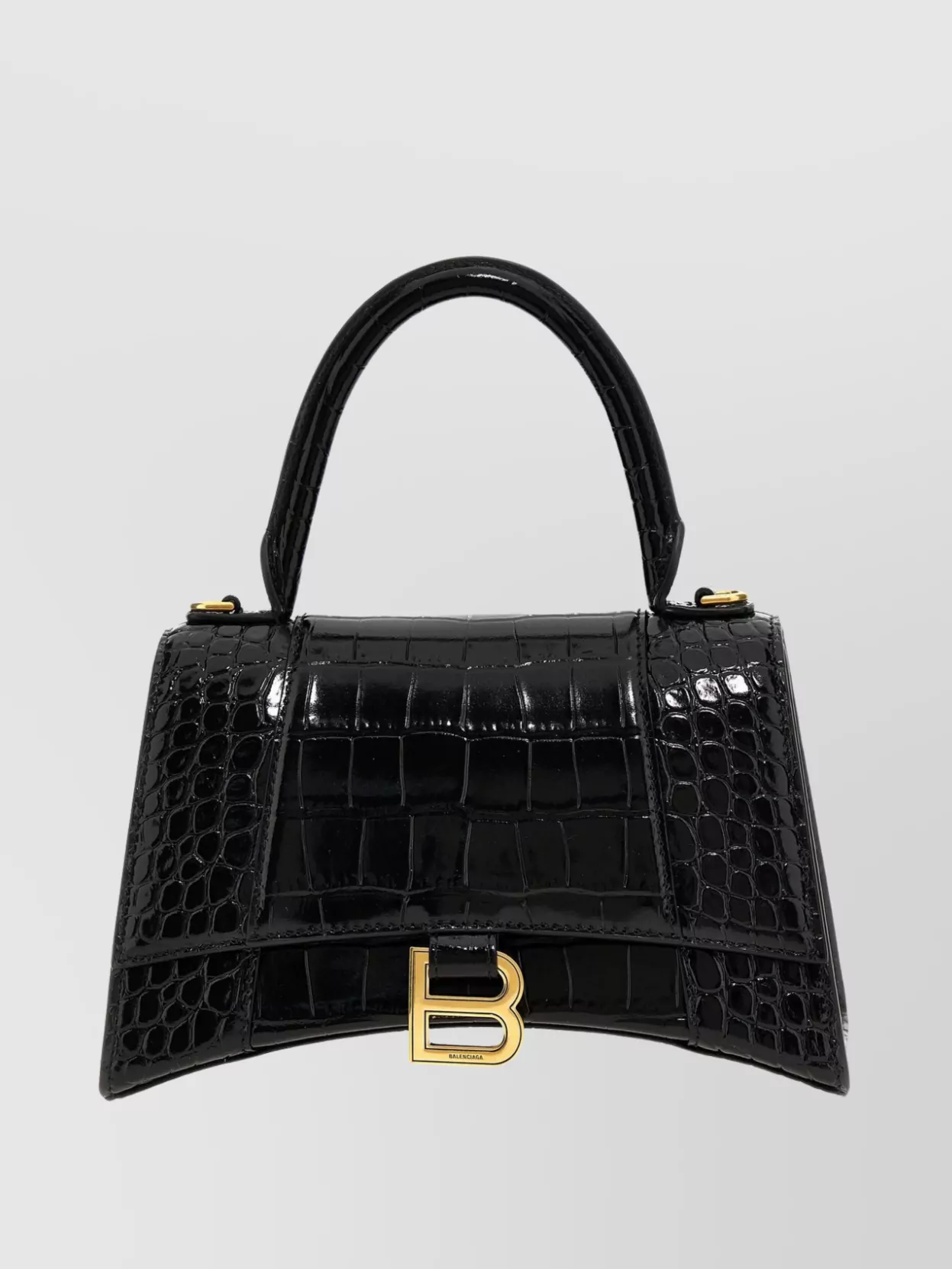 Balenciaga Hourglass Small Croc-effect Leather Crossbody Bag In Black