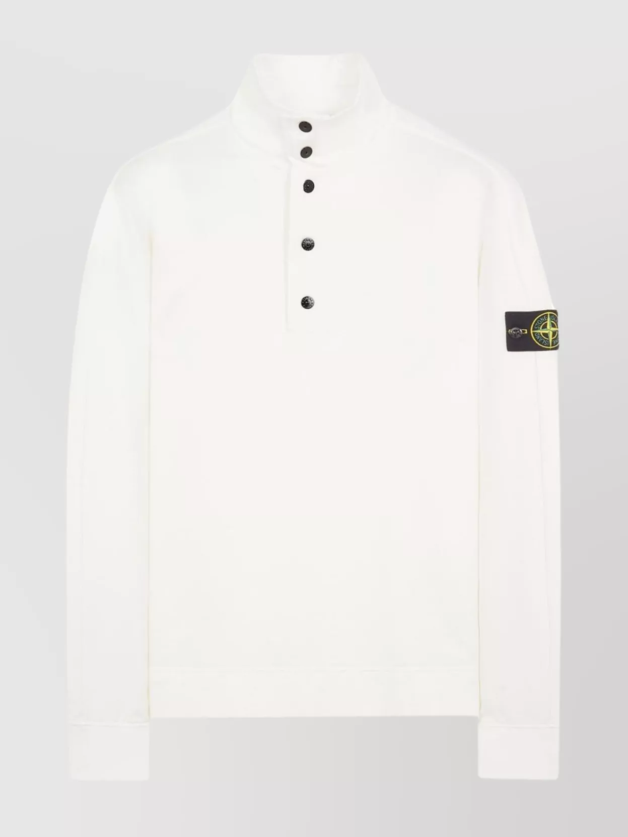 Stone Island Stand Collar Buttoned Sweater In White