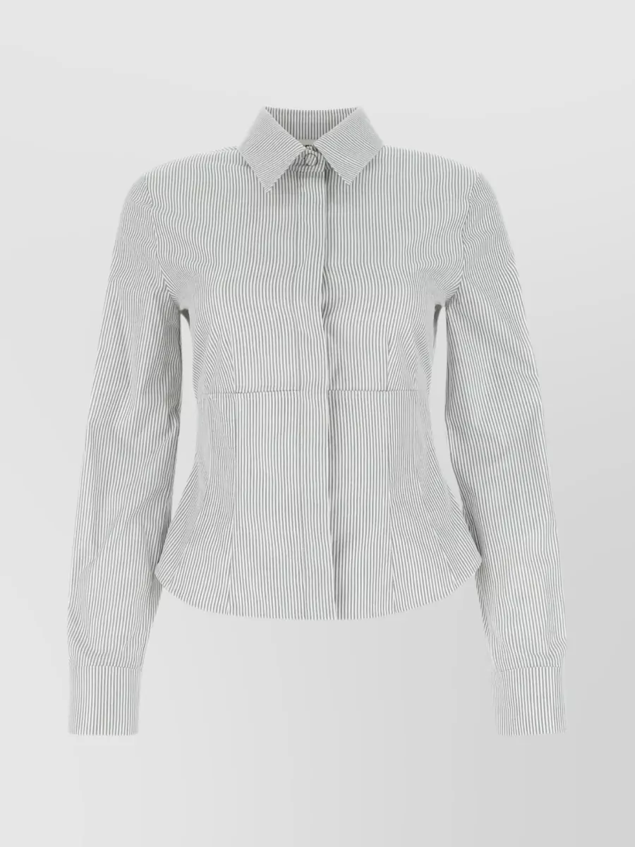 Shop Fendi Striped Embroidery Cotton Shirt In Grey