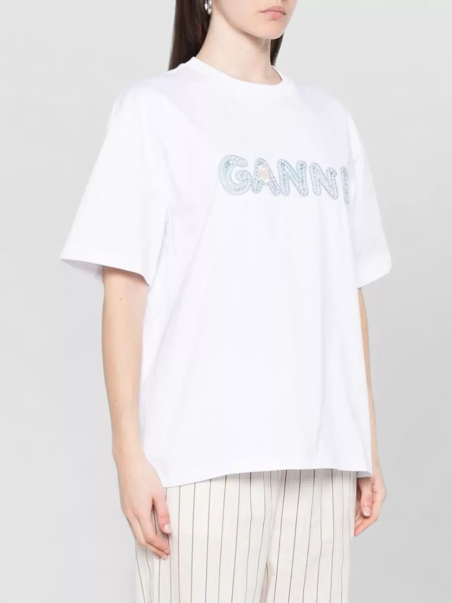 Ganni Relaxed-Fit Embroidered Logo Cotton T-Shirt