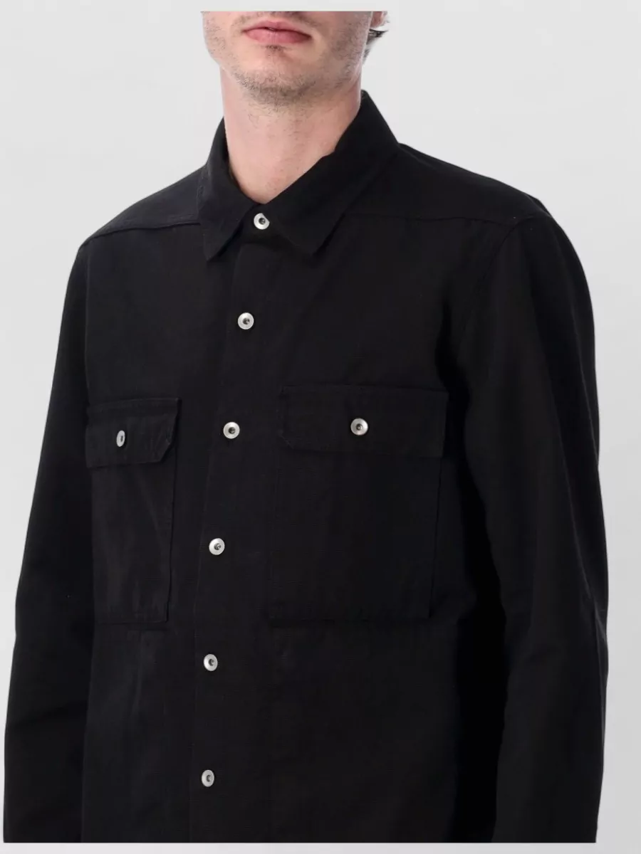 Rick Owens Drkshdw Relaxed Cotton Overshirt Point Collar Button Cuffs
