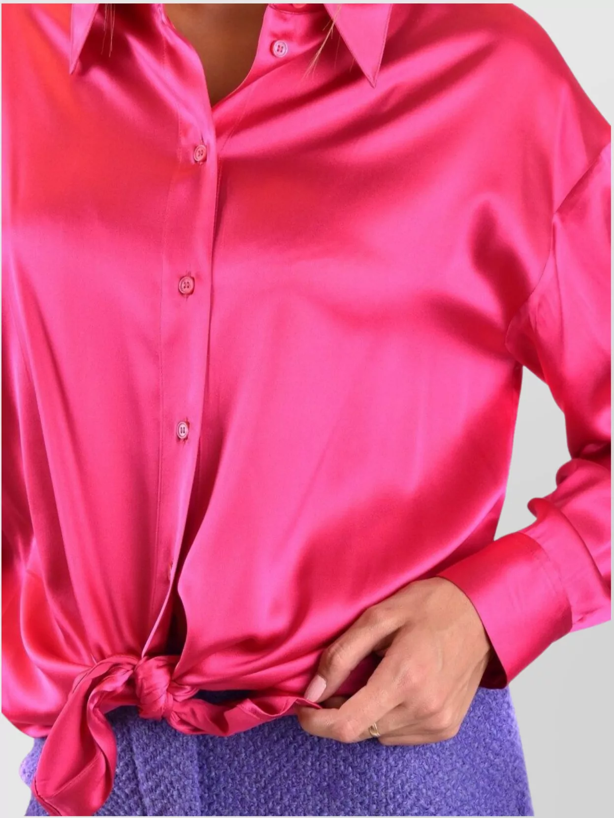 Pinko Satin Collared Tie-Front Long Sleeve Shirt