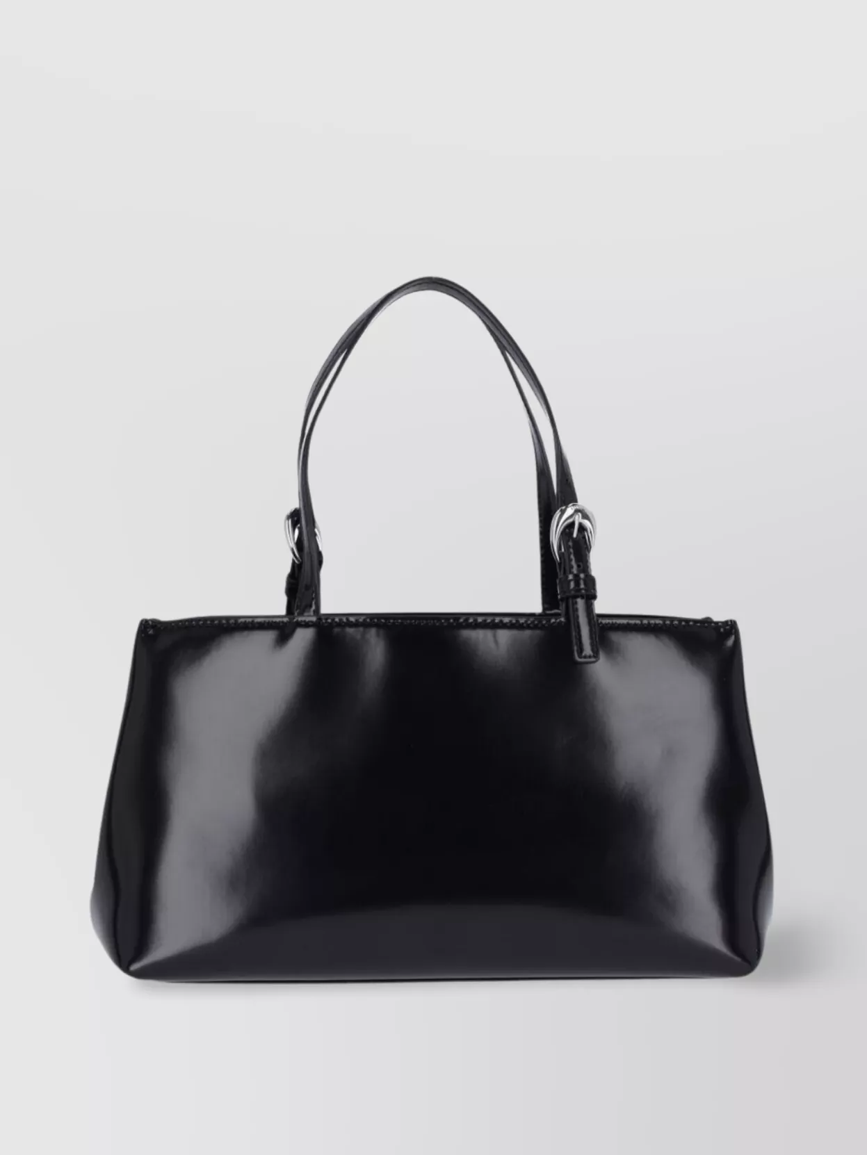 STAUD GLOSSY METAL RECTANGULAR DOUBLE HANDLES BAG