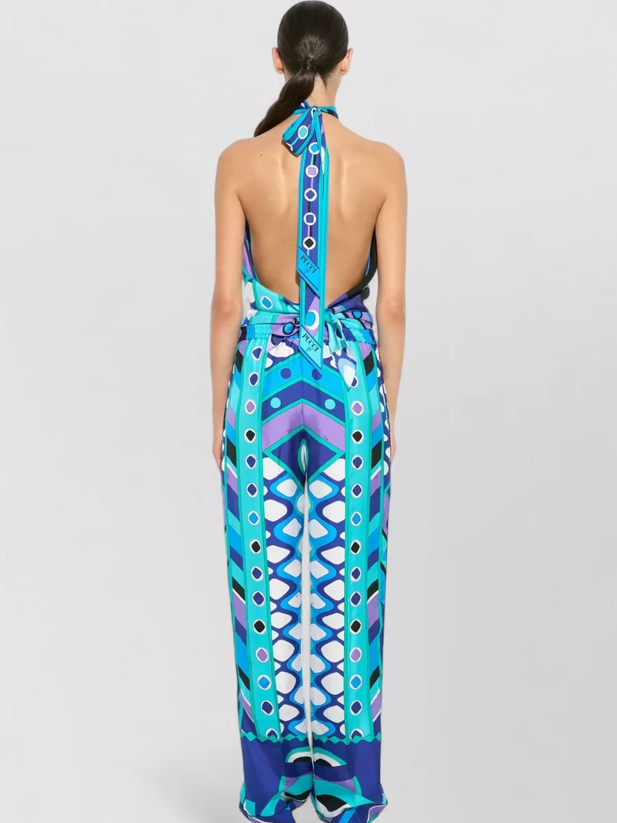 Pucci Silk Strapless High-Neck Printed Blouse