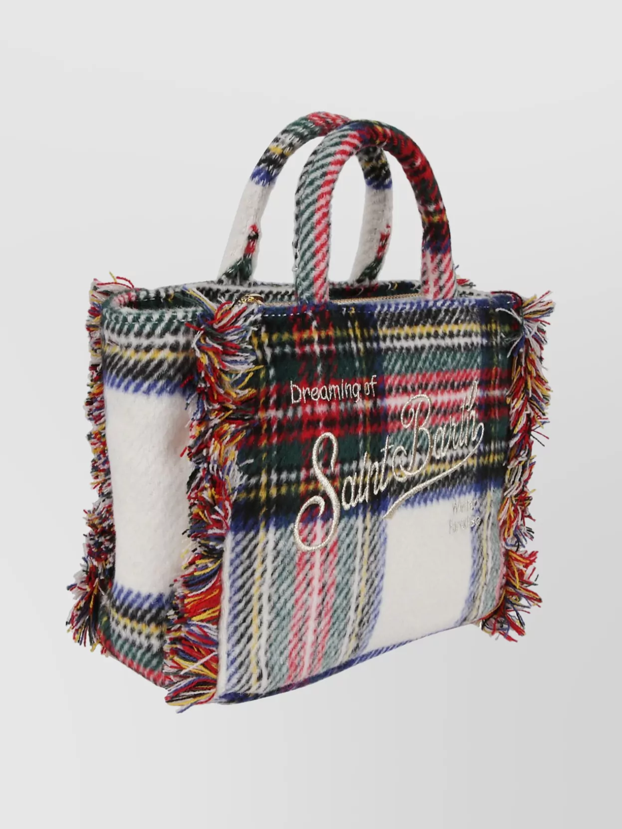 Mc2 Saint Barth Chic Tote Bag With Fringe And Plaid