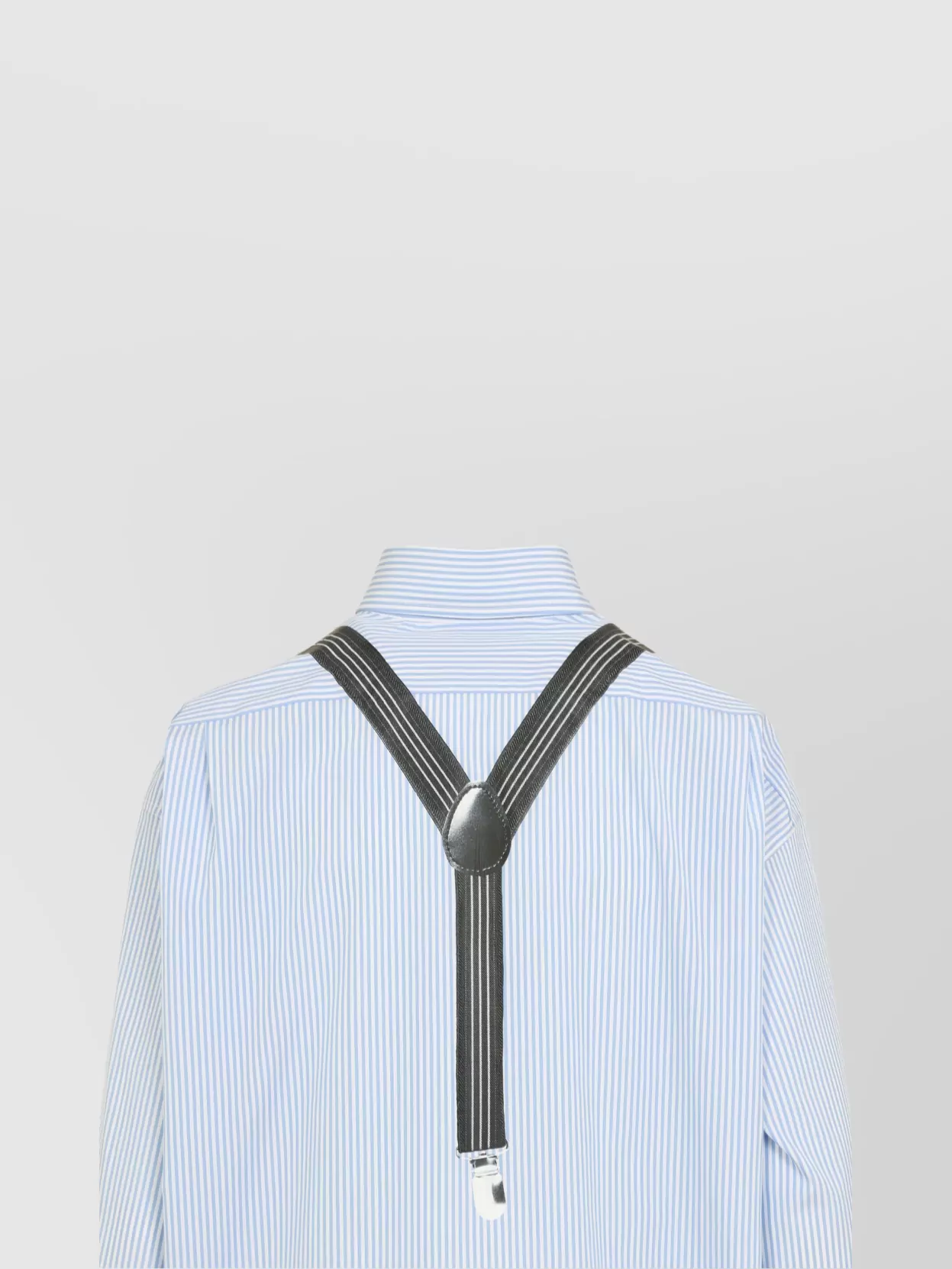 Moschino Couture Light Blue Cotton Striped Shirt With Decorative Straps In White