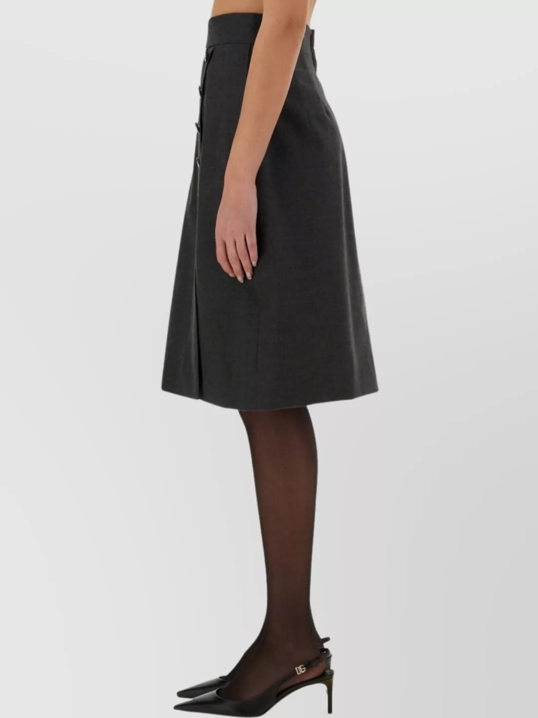 Dolce & Gabbana Woolen A-line Midi Skirt With Dg Buttons In Black