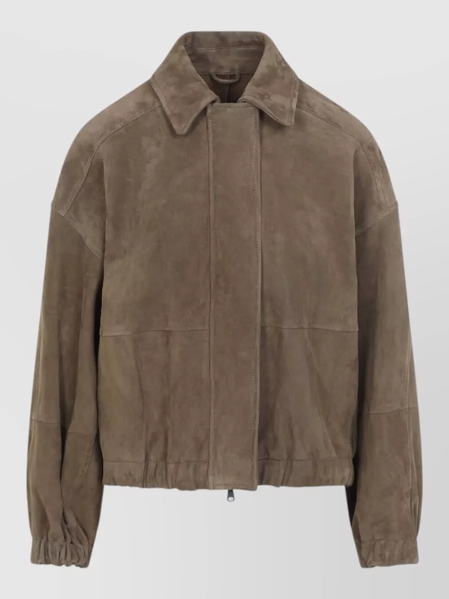 Brunello Cucinelli suede leather single breasted coat