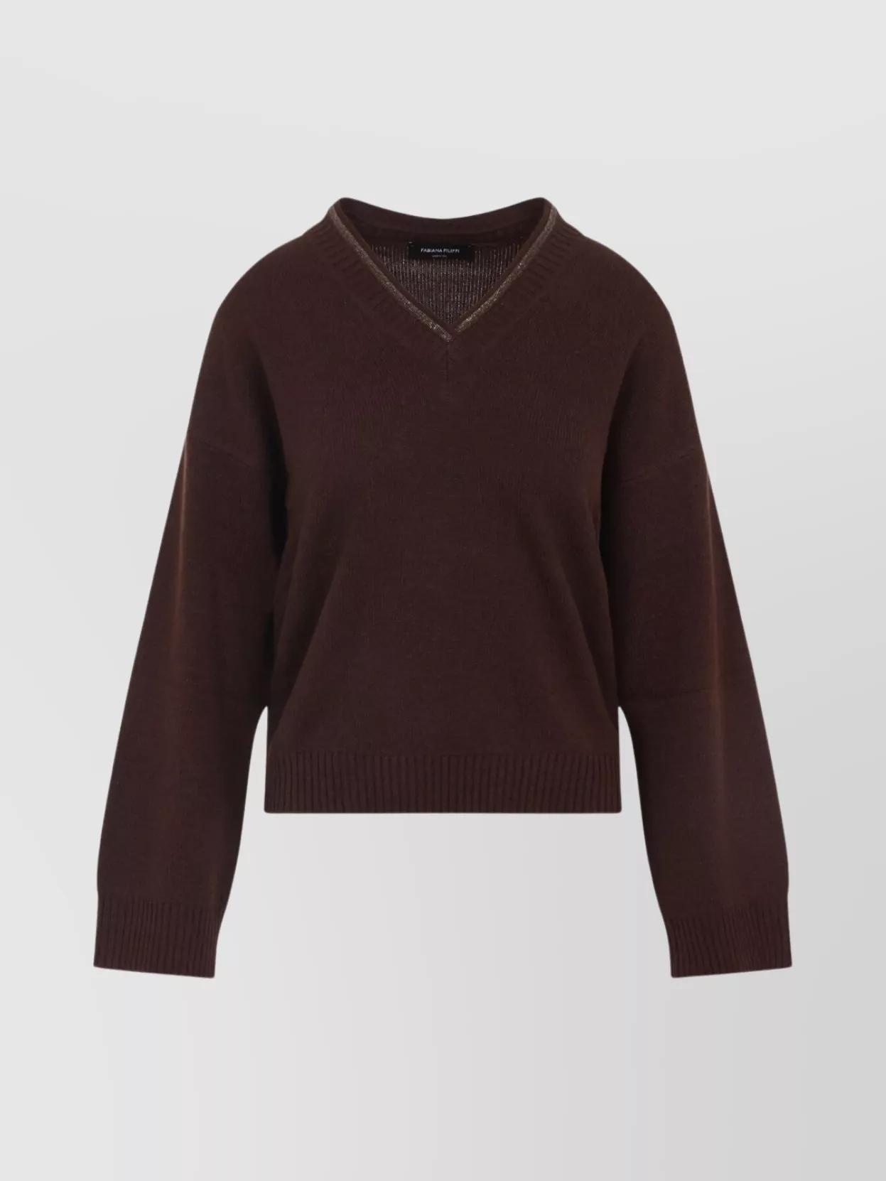 Fabiana Filippi Wool Silk Cashmere Blend V Neck Sweater In Brown