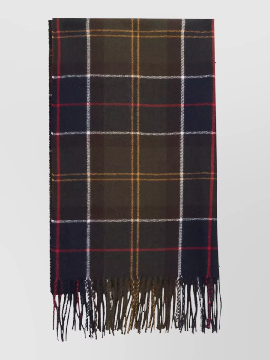 Barbour check tartan fringed scarf