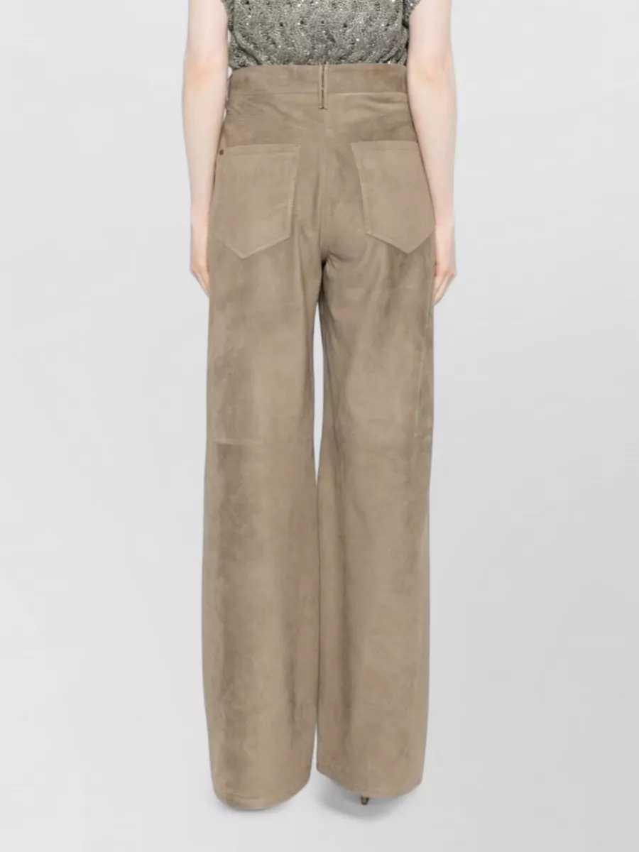 Brunello Cucinelli Leather Paneled Wide-Leg Trousers