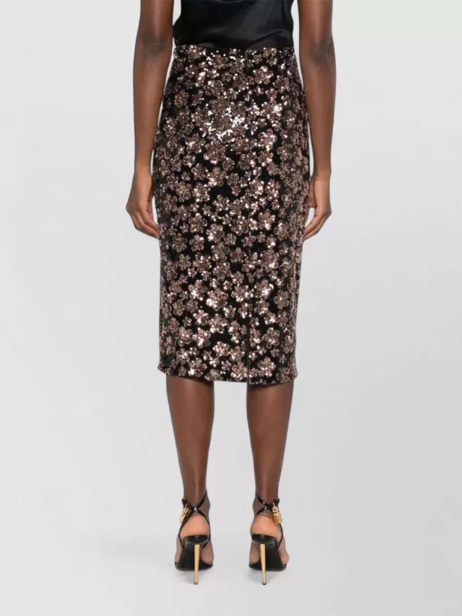 S Max Mara Embroidered Sequin Fitted Skirt