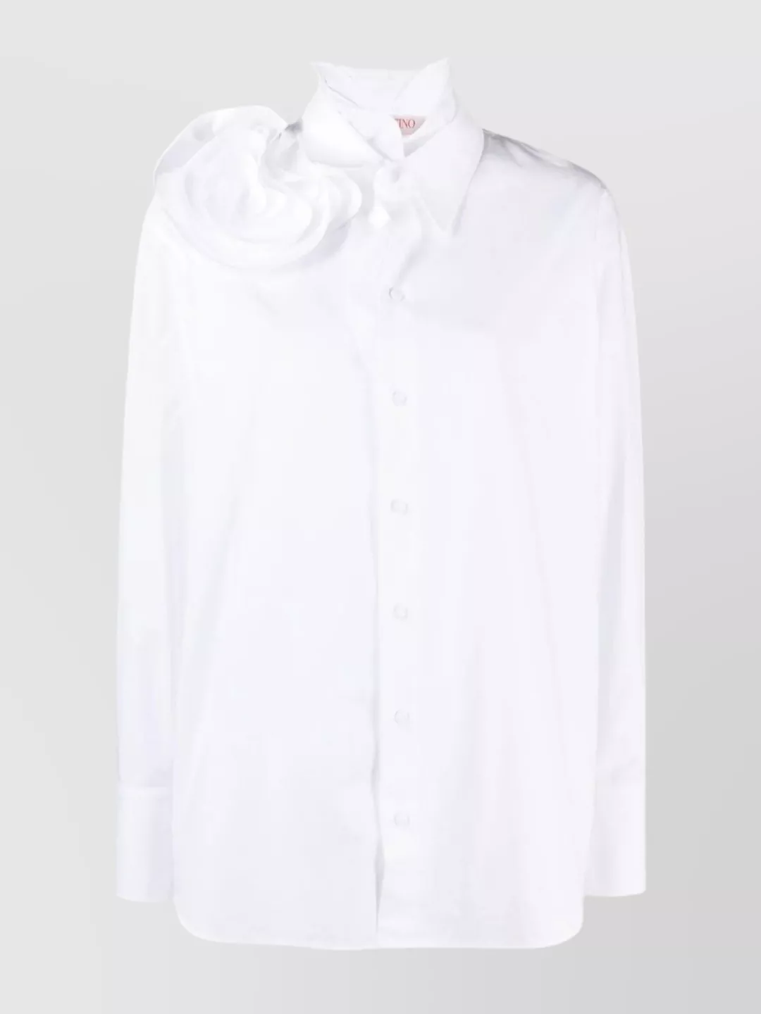 Shop Valentino Ruffled Rose Appliqué Shirt With Long Sleeves In White